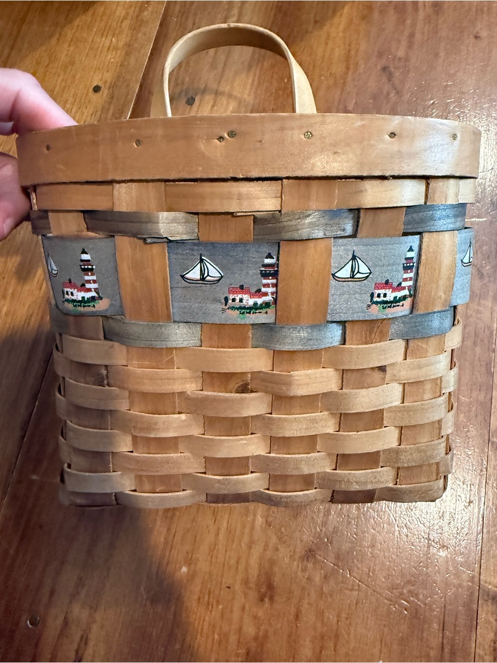 Coastal Ribbon Accent Basket in Natural and Gray - Unbranded
